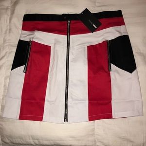 Red black and white zip up skirt